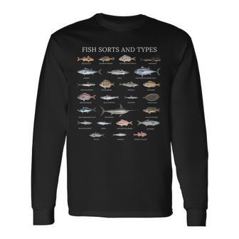 Variétés De Poissons Et Types D'espèces De Pêche Tableau Cadeau De Pêcheur T-shirt à manches longues - Cadeauxyz