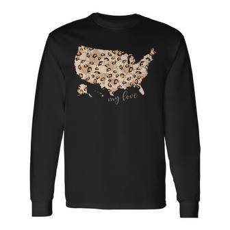 Vereinigtetaatenon Amerika Leopardenmuster Karte Leo Usa Langarmshirts - Geschenkecke