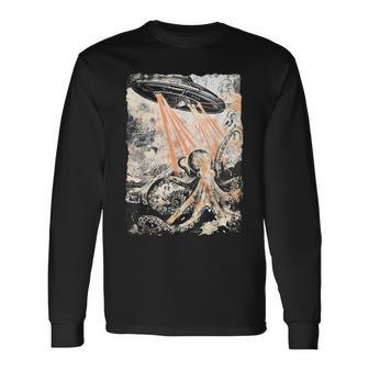 Vintage Calmar Pieuvre Ovni Uap Alien Motif Pieuvre T-shirt à manches longues - Cadeauxyz