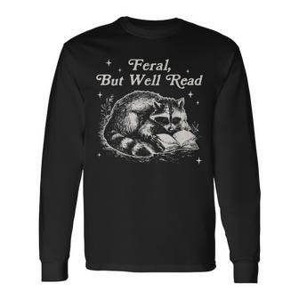 Vintage Feral But Well Read Raccoon Reading Book Lover Long Sleeve T-Shirt - Thegiftio UK
