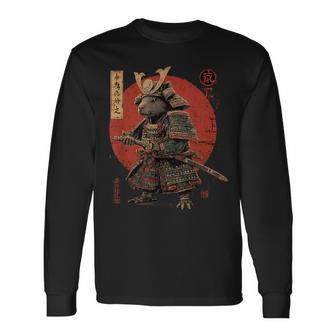 Vintage Japonés Arte Anime Gráficoamurai Capybara Guerrero Camiseta de manga larga - Regaloses