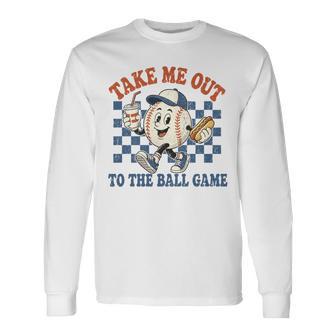 Take Me Out To The Ball Game Vintage Baseball Summer Graphic Comfort Colors Crop Top Long Sleeve T-Shirt - Thegiftio UK