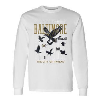 Baltimore City Of Ravens Charm City Raven Skyline Long Sleeve T-Shirt | Seseable UK