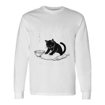 Black Cat Bakery Biscuits Made Daily Baking Long Sleeve T-Shirt - Monsterry