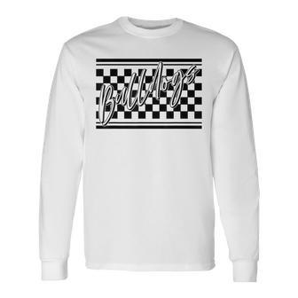 Bulldogs School Spirit Blue Bulldog Pride Checkered Print Long Sleeve T-Shirt - Thegiftio UK