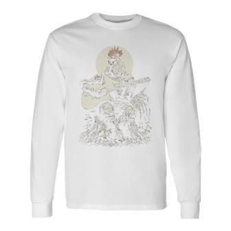 Coq Jouant De La Guitare Folk Musique Médiévale Animal Guitariste Haut De Gamme T-shirt à manches longues - Cadeauxyz