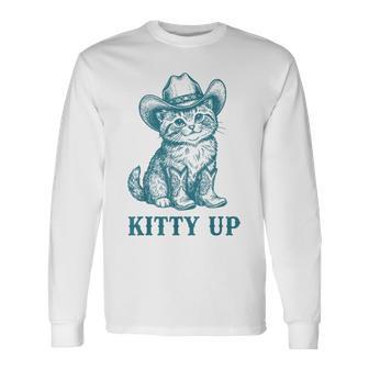 Cowboy Cat Kitty Up Vintage Western Cat Long Sleeve T-Shirt - Thegiftio UK