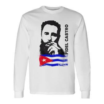 Fidel Castro Cuba Revolution Cigarre Démo Flag T-shirt à manches longues - Cadeauxyz
