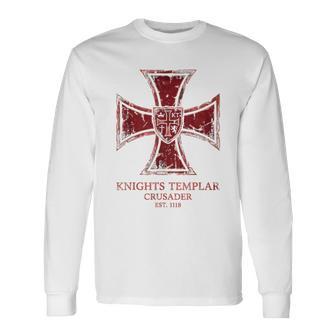 Knights Templar Crusader Cross Vintage Distressed Long Sleeve T-Shirt - Thegiftio UK