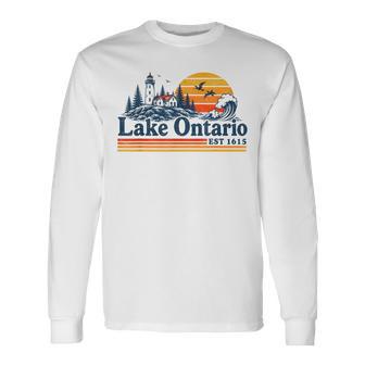 Lake Ontario Est 1615 Retro Sunset Vintage Great Lakes Long Sleeve T-Shirt | Seseable UK
