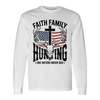 Men's Faith Family Hunting Patriotic American Flag Deer Hunt Long Sleeve T-Shirt - Thegiftio UK
