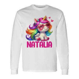 Nom De Licorne Natalia Personnalisé Haut De Gamme T-shirt à manches longues - Cadeauxyz