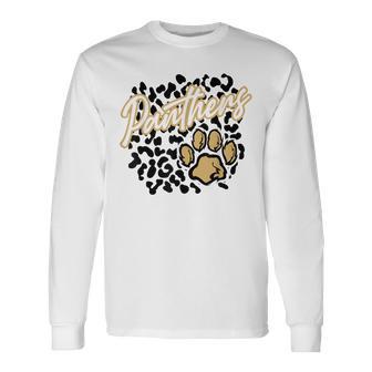 Panthers Leopard Print Paw Gold Panther Pride School Spirit Long Sleeve T-Shirt - Thegiftio UK