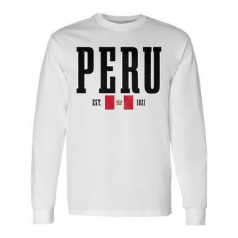 Peru Est 1821 Peruvian Flag Roots Pride Vintage Peru Comfort Colors Crop Top Long Sleeve T-Shirt - Thegiftio UK