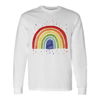 Pintado Por Niños Arco Iris Lindo Arco Iris Acuarela Camiseta de manga larga - Regaloses