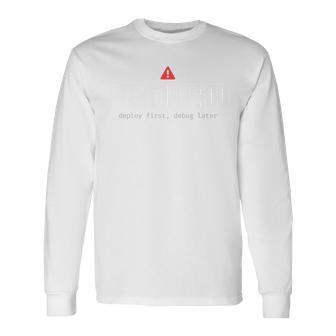 Prueba En Prod Programador Divertido Programador Programador Desarrollador Tech Devops Camiseta de manga larga - Regaloses