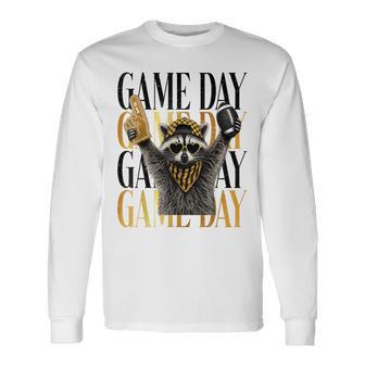 Raccoon Football Game Day Touchdown Team Spirit Black & Gold Long Sleeve T-Shirt - Thegiftio UK