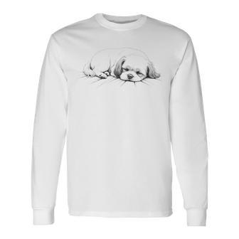 Shih Tzu Dog Sleeping Idea Long Sleeve T-Shirt - Thegiftio UK