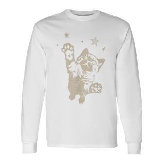 Y2k Cat Jumping Stars 90S 2000S Grunge Silly Vintage Graphic Long Sleeve T-Shirt - Monsterry