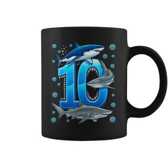 10Th Birthday Boys Shark 10 Years Old Ocean Shark B-Day Coffee Mug - Monsterry