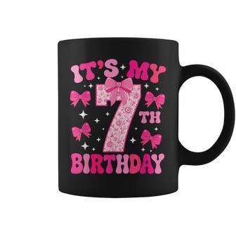 7Th Birthday Pink Bow Girls Seven Years Old It's My 7 Floral Coffee Mug - Thegiftio UK