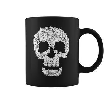 Arte De Línea De Calavera De Gato Espeluznante Kawaii Lindo Arte Gótico De Gatito Taza de café - Regaloses