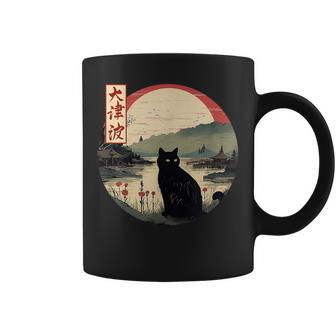 Arte Japonés De Kanji Japón Del Atardecer Rojo Y Del Gato Negro Taza de café - Regaloses
