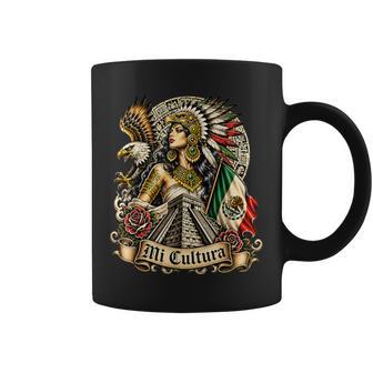 Aztec Princess Woman Mexican Flag Aztec Calendar Coffee Mug - Thegiftio UK