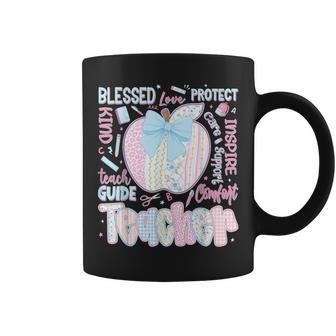 Back To School Teacher Teach Love Inspire Coquette Bow Girls Coffee Mug - Thegiftio UK
