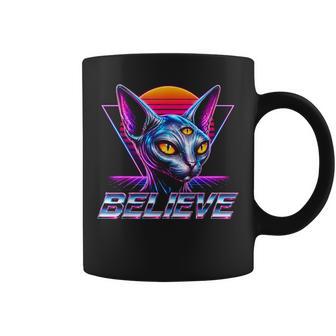 Believe Believe Believe Chat Alien À Trois Yeux Coucher Deoleil Rétro Tasse - Cadeauxyz