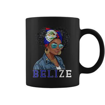 Belize Afro Woman With Flag Headwrap And Tropical Sunglasses Coffee Mug - Thegiftio UK