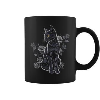 Black Roses Alt Aesthetic Nu Goth N Goth Cat Coffee Mug - Thegiftio UK
