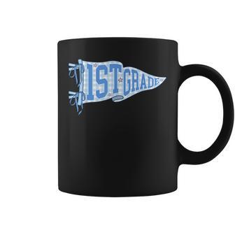 Blue Gingham Pennant Flag First Day Of 1St Grade For Teacher Coffee Mug | Seseable UK