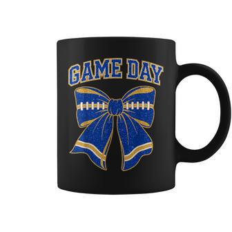 Blue And Gold Coquette Bow Game Day Football Cheer Mom Coffee Mug - Thegiftio UK