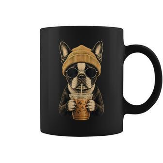 Boston Terrier Hipster Dog Drinking Iced Coffee Sunglasses Coffee Mug - Thegiftio UK