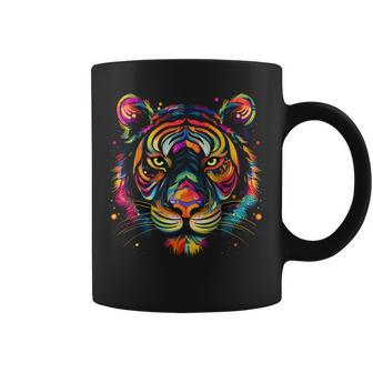 Cara De Tigre Colorida Arte De Animalesalvajes Gatos Grandes Negro Taza de café - Regaloses