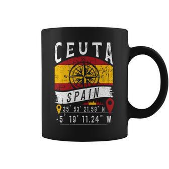 Ceuta Bandera España Coordenadas Gps De Ceuta Manga Larga Taza de café - Regaloses