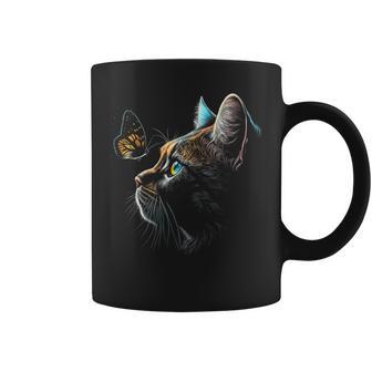 Chat Avec Papillon Chat Noir Amoureux Des Chats Tasse - Cadeauxyz