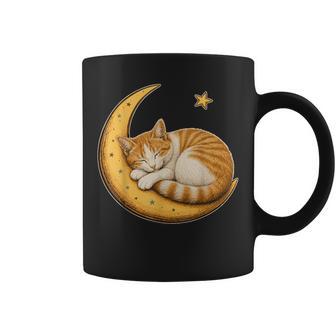Chat Roux Et Blanc Endormi Lune Étoiles Cadeau Tasse - Cadeauxyz