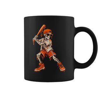 Cool Baseball Skeleton Player Spooky Orange Drip Coffee Mug | Seseable UK