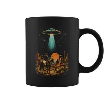 Cowboy Ufo Desert Encounter Retro Western Alien Coffee Mug - Thegiftio UK
