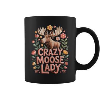 Crazy Moose Lady Floral Antlers Nature Lover Forest Animal Coffee Mug | Seseable UK