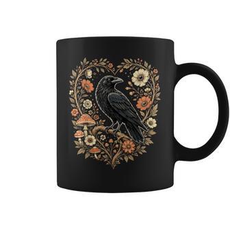 Crow Raven Floral Gothic Nature Coffee Mug | Seseable UK