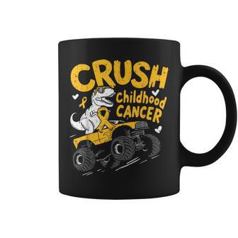 Crush Childhood Cancer Awareness T Rex Dino Truck Boy Kids Coffee Mug - Thegiftio UK