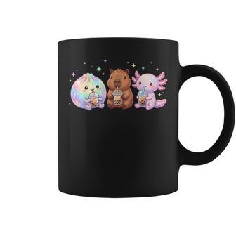 Cute Capybara Axolotl Dumpling Drinking Bubble Tea Lover Coffee Mug | Seseable UK