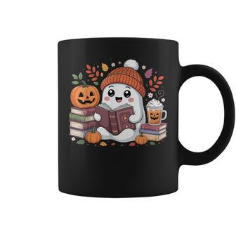 Cute Ghost Reading Book Lover Halloween Ghost Coffee Pumpkin Coffee Mug - Thegiftio UK