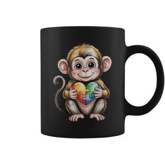 Cute Monkey Autism Awareness Puzzle Heart Supporter Coffee Mug - Thegiftio UK