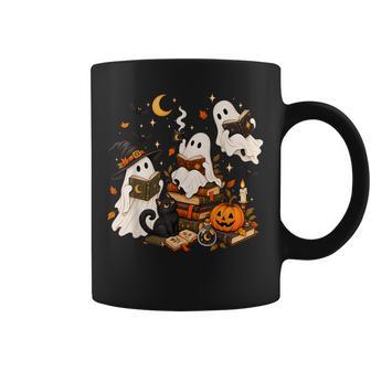 Cute Spooky Ghost Reading Vintage Books Halloween Book Lover Coffee Mug | Seseable UK