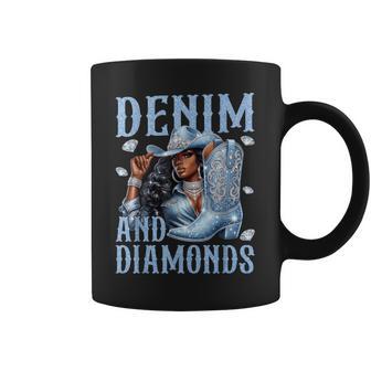 Denim Diamonds Western Cowgirl Southern Country Black Women Coffee Mug | Seseable UK