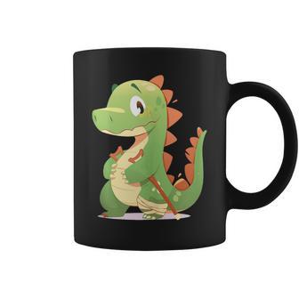 Dinosaurio Con Bastón De Dibujos Animados Para Hombre Niños In Mangas Taza de café - Regaloses